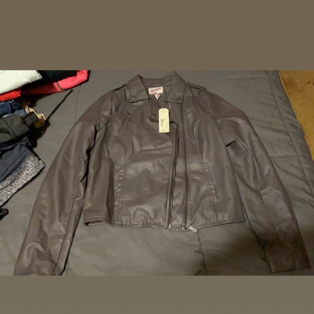 NEW grey leather jacket